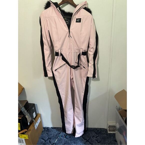 HOTIAN Women’s One Piece Ski Snowboarding Suit Slim Fit Waterproof Size S Pink - Picture 1 of 7